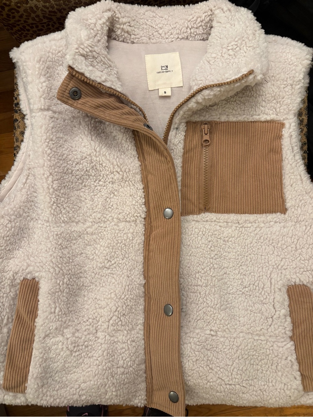 Thread & Supply Cream Sherpa Vest with Tan Corduroy Accents